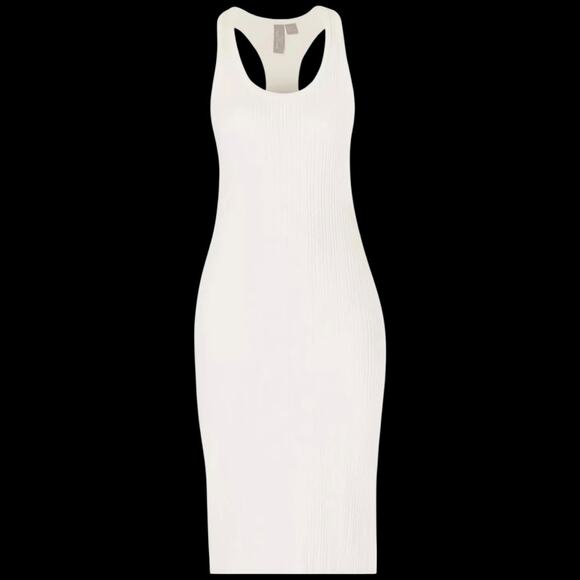 EUC Sweaty Betty Cream Resort Racerback Rib Tank Midi Dress MSRP $138.00 Size L - Picture 1 of 16